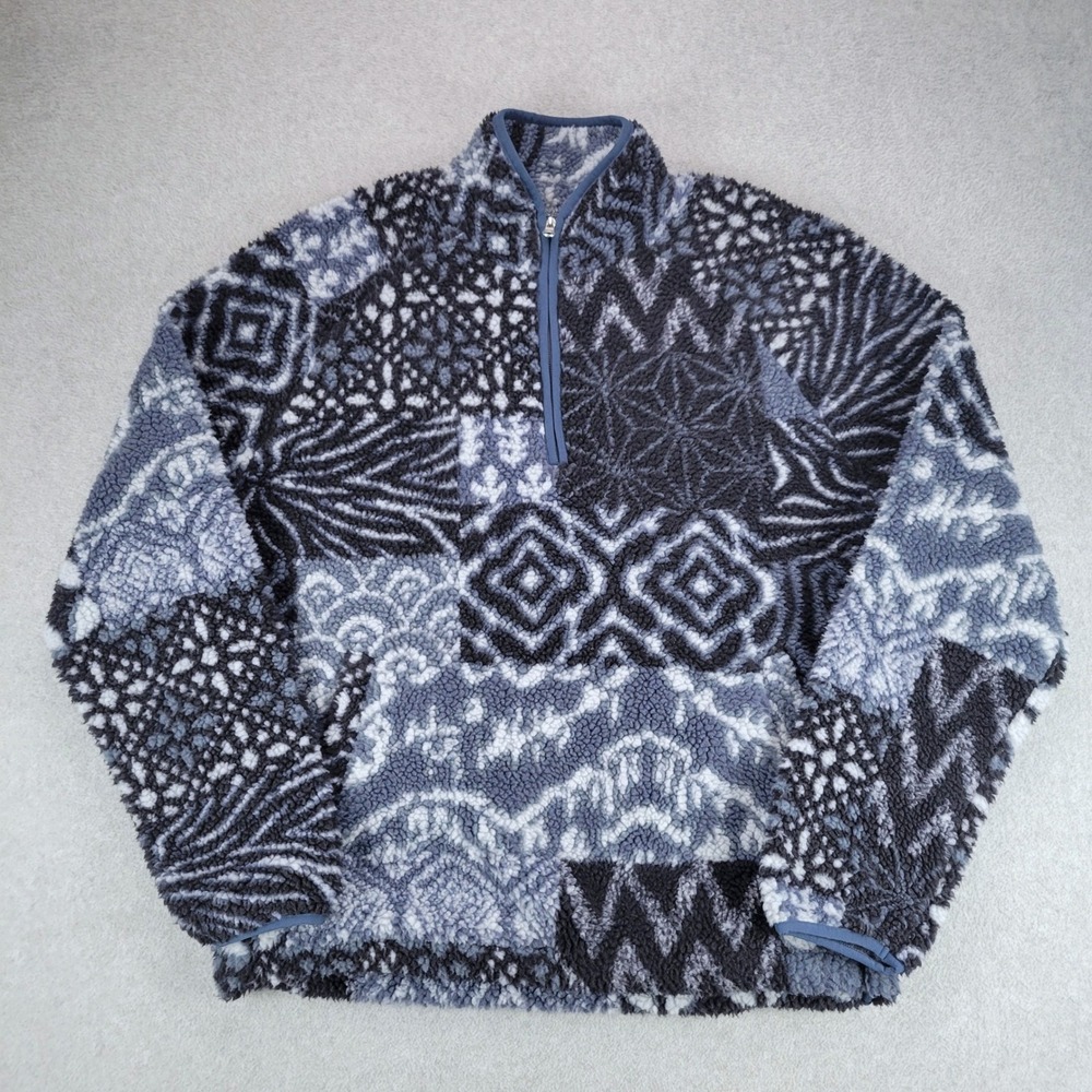 BDG Fleece Pullover Women XS Blue Patchwork Geometric Quarter Zip Mock Neck